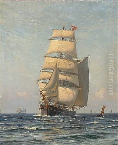 Seascape With Sailing Ships Oil Painting by Vilhelm Karl Ferdinand Arnesen