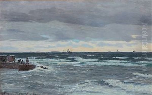 The Coast At Molle, Sweden, In The Background Zealand's Coast Oil Painting by Vilhelm Karl Ferdinand Arnesen