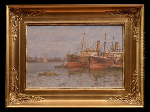 Scene Portuaire Oil Painting by Vilhelm Karl Ferdinand Arnesen