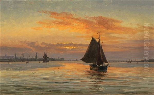 Sunset Over Alborg Oil Painting by Vilhelm Karl Ferdinand Arnesen