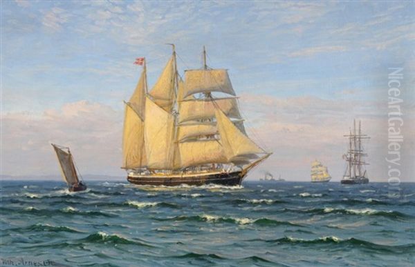 Dreimaster Vor Der Kuste Oil Painting by Vilhelm Karl Ferdinand Arnesen