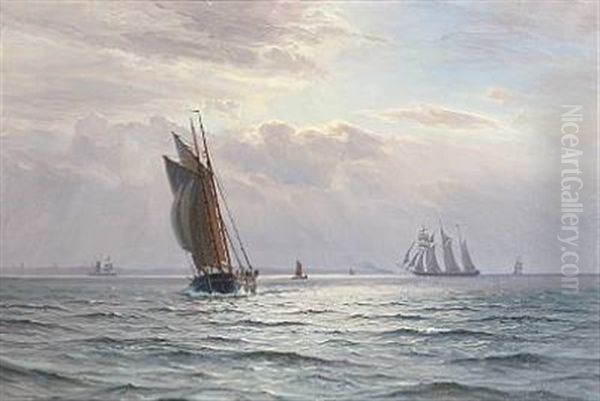 Solen Bryder Igennem Skyerne Oil Painting by Vilhelm Karl Ferdinand Arnesen