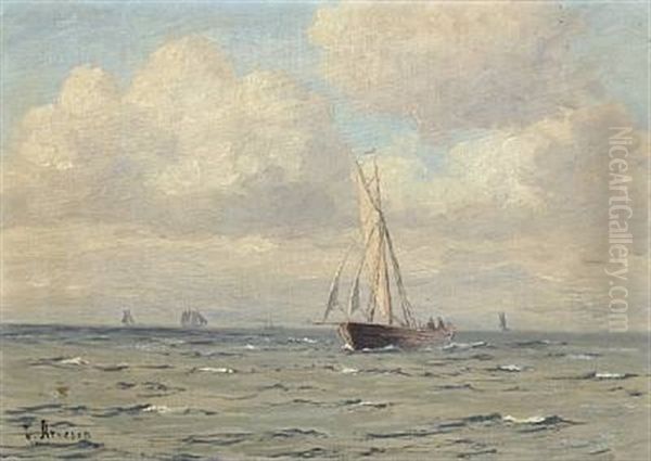 Seascape With Sailing Ships Oil Painting by Vilhelm Karl Ferdinand Arnesen