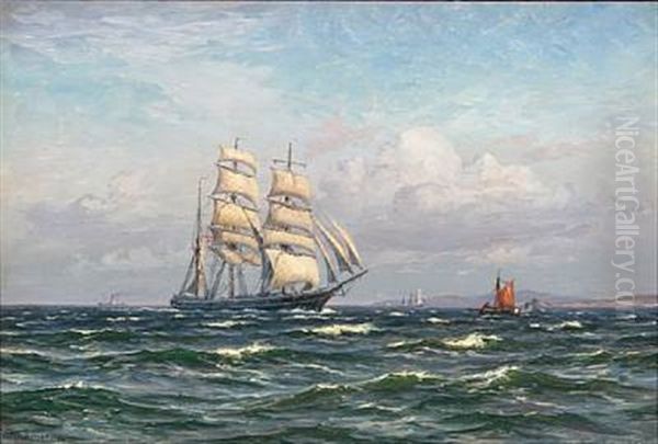 Seascape With A Danish Bark Oil Painting by Vilhelm Karl Ferdinand Arnesen