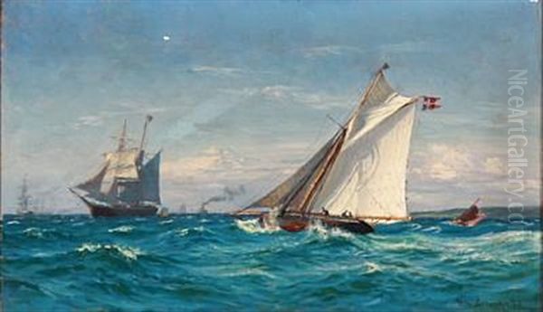 Seascape With Sailing Ships Oil Painting by Vilhelm Karl Ferdinand Arnesen