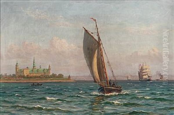 Sailing Ships Near Kronborg Castle Oil Painting by Vilhelm Karl Ferdinand Arnesen