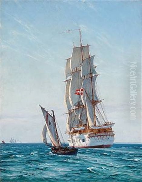 Seascape With The Frigate Fyn Oil Painting by Vilhelm Karl Ferdinand Arnesen