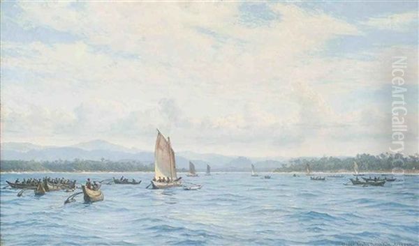 Fishing Boats With Outriggers, Ceylon Oil Painting by Vilhelm Karl Ferdinand Arnesen