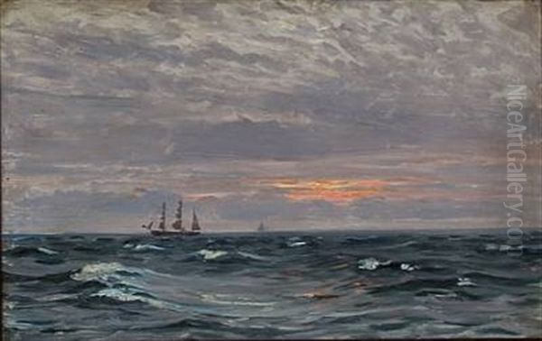 Seascape At Sunset Oil Painting by Vilhelm Karl Ferdinand Arnesen