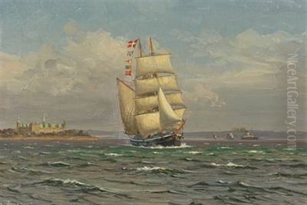 Ships Off Kronborg Oil Painting by Vilhelm Karl Ferdinand Arnesen