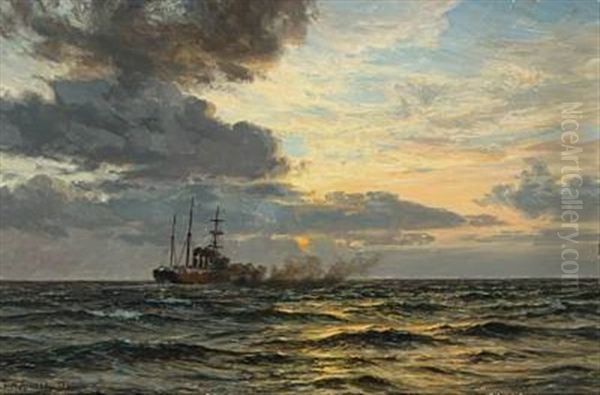 Hist Hvor Solen Gar Ned Oil Painting by Vilhelm Karl Ferdinand Arnesen