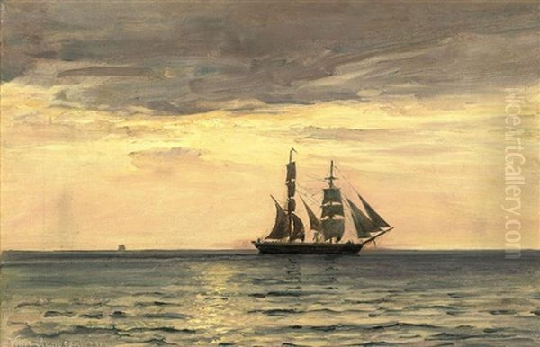 A Merchantman At Dusk Oil Painting by Vilhelm Karl Ferdinand Arnesen