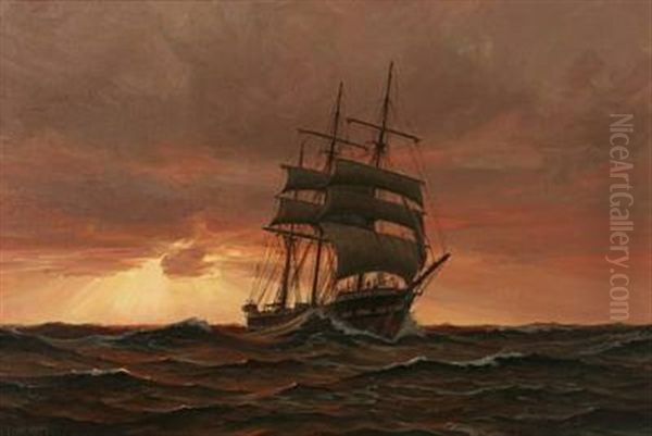 Aften Paa Havet Mod Storm Oil Painting by Vilhelm Karl Ferdinand Arnesen