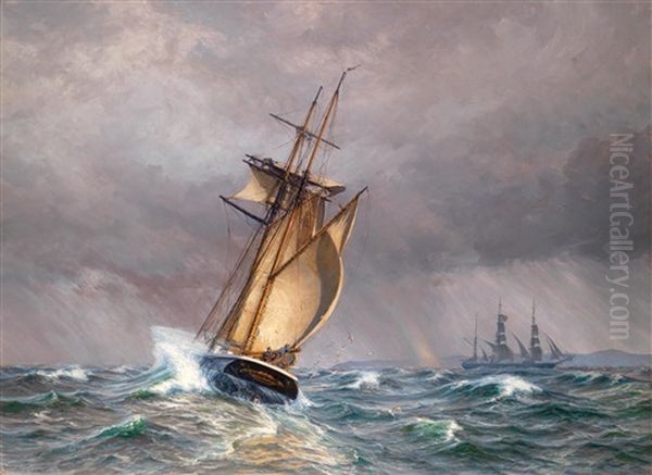 Segelschiffe Auf Sturmischer See Oil Painting by Vilhelm Karl Ferdinand Arnesen