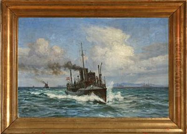 Torpedobaaden Ormen For Fuld Fart (marine With Warships) Oil Painting by Vilhelm Karl Ferdinand Arnesen