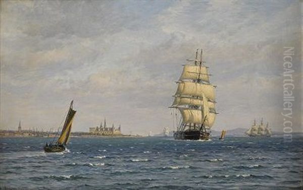 Oresund, Vy Mot Fredriksborgs Slott Oil Painting by Vilhelm Karl Ferdinand Arnesen