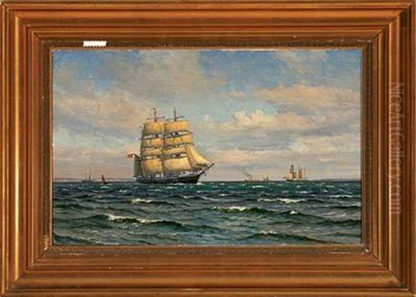 Marine With Several Ships In The Great Sound Oil Painting by Vilhelm Karl Ferdinand Arnesen