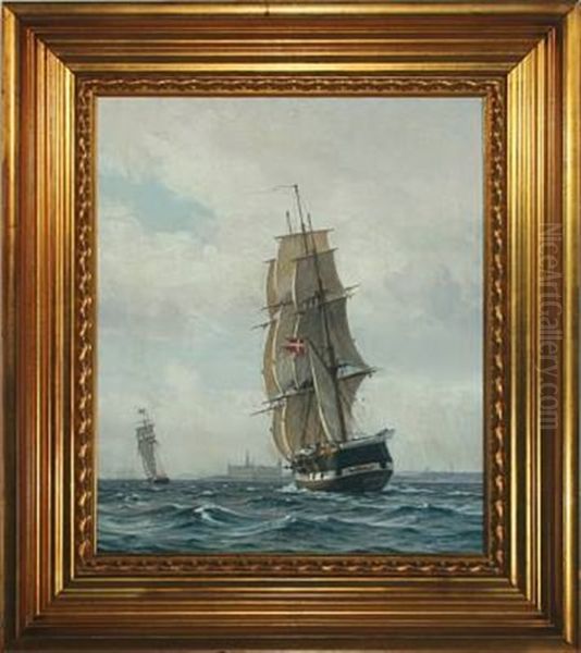 The Frigate Sjaelland Off Kronborg Oil Painting by Vilhelm Karl Ferdinand Arnesen