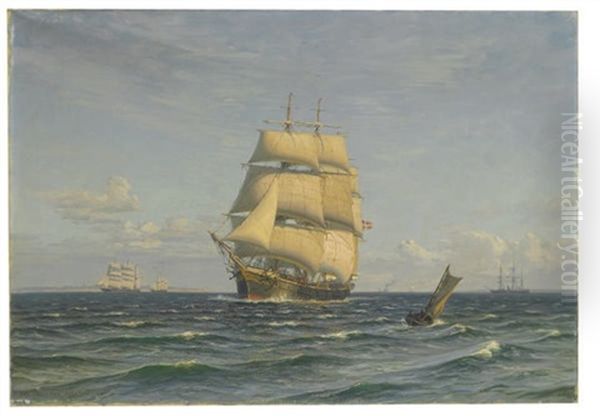 Ships At Sea Oil Painting by Vilhelm Karl Ferdinand Arnesen