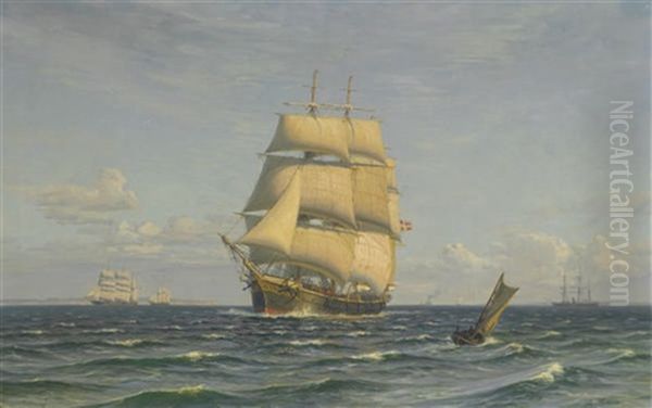 Ships At Sea Oil Painting by Vilhelm Karl Ferdinand Arnesen