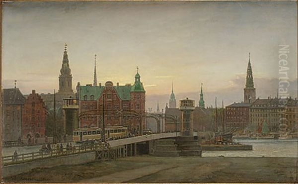 Utsigt Fra Strandgade Mod Kjobenhavn Oil Painting by Vilhelm Karl Ferdinand Arnesen