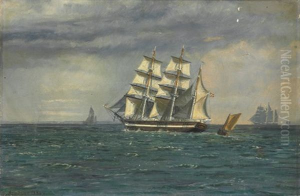 The Barkentine "gerson M......." Off Copenhagen Headed For Kartrup Oil Painting by Vilhelm Karl Ferdinand Arnesen