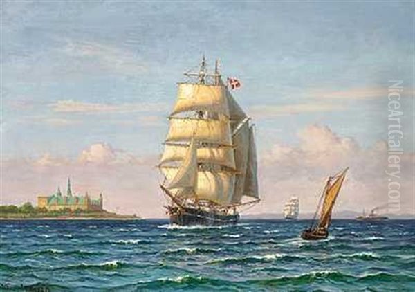 Sejlskibe Ud For Kronborg Oil Painting by Vilhelm Karl Ferdinand Arnesen