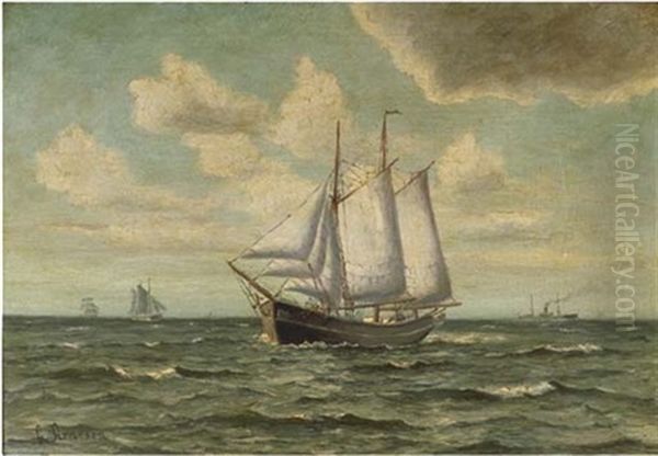 A Two-master On A Choppy Sea Oil Painting by Vilhelm Karl Ferdinand Arnesen