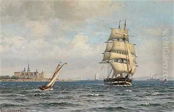 Sejlskibe I Sundet Ud For Kronborg Oil Painting by Vilhelm Karl Ferdinand Arnesen