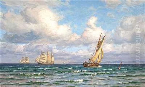 Marine Med Kullen I Baggrunden Oil Painting by Vilhelm Karl Ferdinand Arnesen