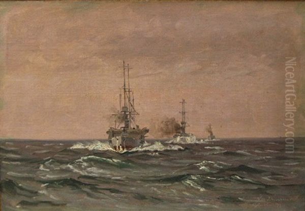 Torpedobaade I Ostersoen Oil Painting by Vilhelm Karl Ferdinand Arnesen