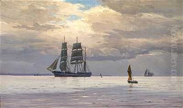 Sejlskibe Pa Havet En Gravejrsdag Oil Painting by Vilhelm Karl Ferdinand Arnesen