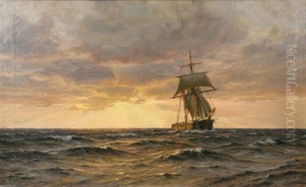 Zweimaster Auf Hoher See Bei Sonnenuntergang Oil Painting by Vilhelm Karl Ferdinand Arnesen