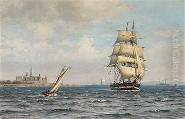 Sejlskibe I Sundet Ud For Kronborg Oil Painting by Vilhelm Karl Ferdinand Arnesen