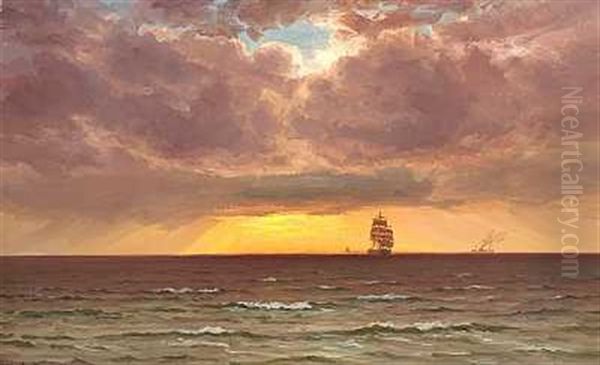 Optraekkende Tordenvejr Ved Solnedgang Oil Painting by Vilhelm Karl Ferdinand Arnesen