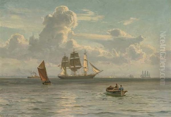 A Danish Barque In The Channel Oil Painting by Vilhelm Karl Ferdinand Arnesen