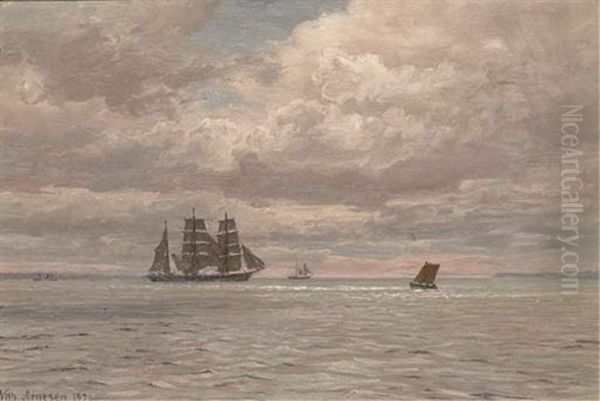 A Barque In A Calm, Sunset Oil Painting by Vilhelm Karl Ferdinand Arnesen