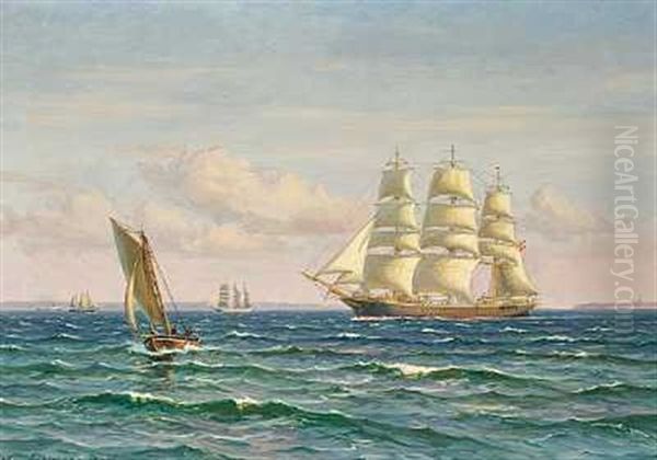 Marine Med Skoleskibet Dannebrog I Oresund Oil Painting by Vilhelm Karl Ferdinand Arnesen