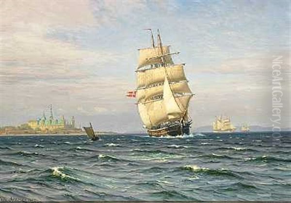 Marine Med Sejlskibe Ud For Kronborg Oil Painting by Vilhelm Karl Ferdinand Arnesen