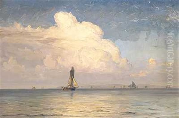 Skibe Pa Kattegat I Klart Vejr, I Baggrunden Kullen Oil Painting by Vilhelm Karl Ferdinand Arnesen