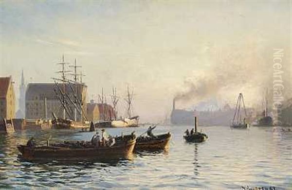 Parti Fra Kobenhavns Havn Oil Painting by Vilhelm Karl Ferdinand Arnesen