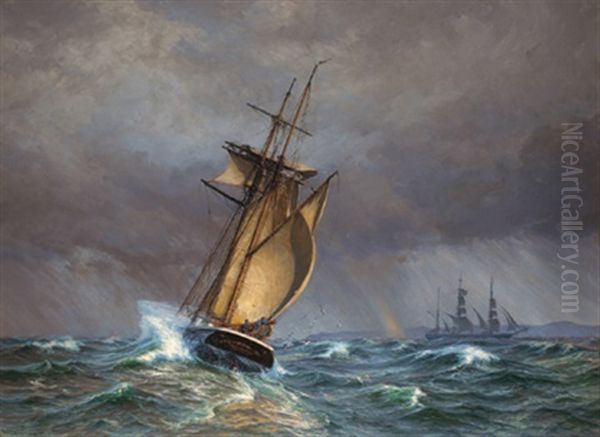 Segelschiffe Auf Sturmischer See Oil Painting by Vilhelm Karl Ferdinand Arnesen