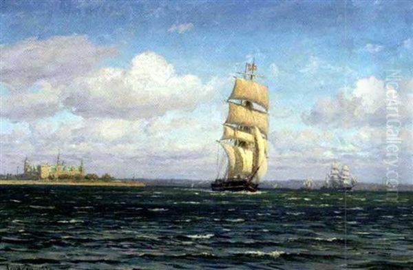 Frisk Vind I Sundet, I Baggrunden Kronborg Oil Painting by Vilhelm Karl Ferdinand Arnesen