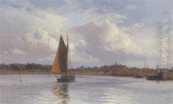 Fiskebad Ud For Gilleleje Havn Oil Painting by Vilhelm Karl Ferdinand Arnesen