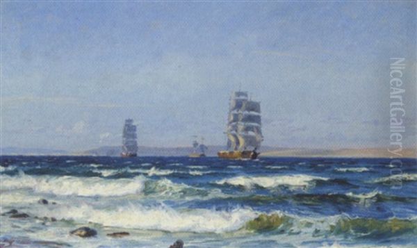 Sejlskibe Pa Havet I Frisk Vejr Oil Painting by Vilhelm Karl Ferdinand Arnesen