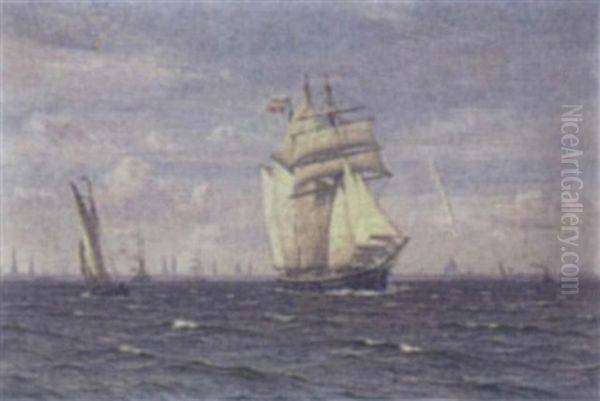 Ships In Harbor Oil Painting by Vilhelm Karl Ferdinand Arnesen