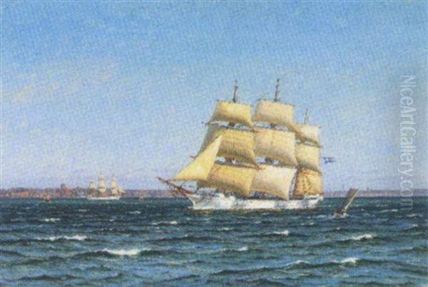 Marine Med Sejlskibe Pa Sundet Oil Painting by Vilhelm Karl Ferdinand Arnesen