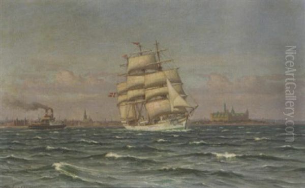 Shipping Off Kronborg Oil Painting by Vilhelm Karl Ferdinand Arnesen