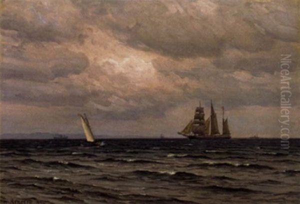 Sejlskibe Pa Havet, Gravejr Oil Painting by Vilhelm Karl Ferdinand Arnesen