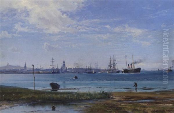 Udsigt Over Aalborg Havn Oil Painting by Vilhelm Karl Ferdinand Arnesen